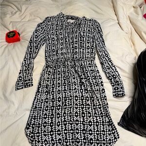 LOFT Black & White Geometric Long-Sleeve Shirt Dress